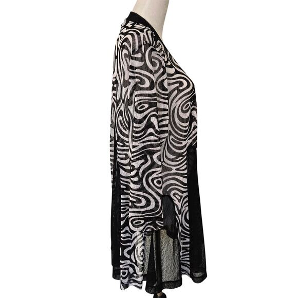Ali Miles Black/White Mesh Open Front Lightweight Jacket Cardigan Semi-sheer XL - Picture 4 of 12
